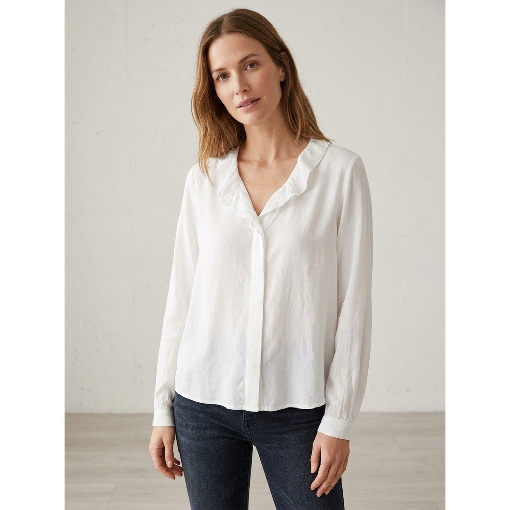 Brooks Brothers Top Women White Ruffle Collar Long Sleeve Blouse Small NWT